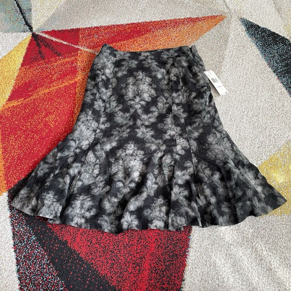 Jones New York Signature Wool Blend Floral Flare Skirt Women’s 6 Gray NWT